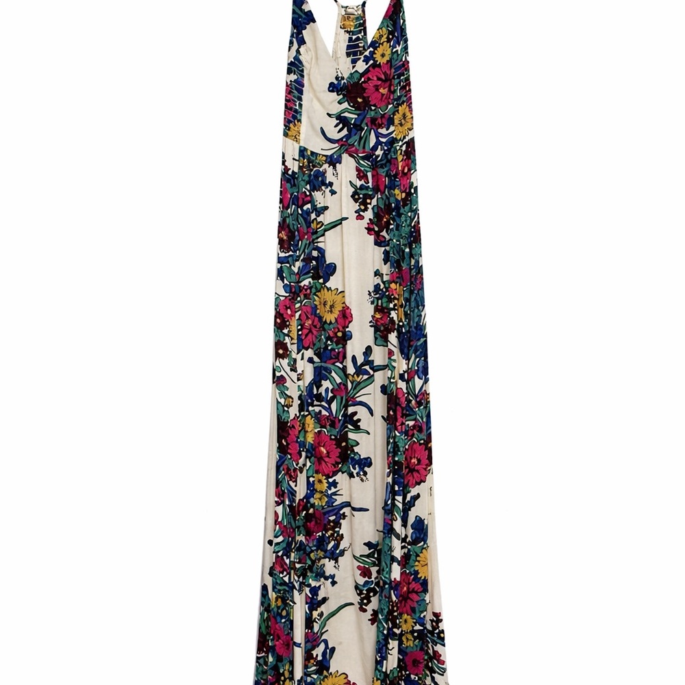 Anthropologie Maeve Floral Maxi Dress XS Boho Smocked V-Neck